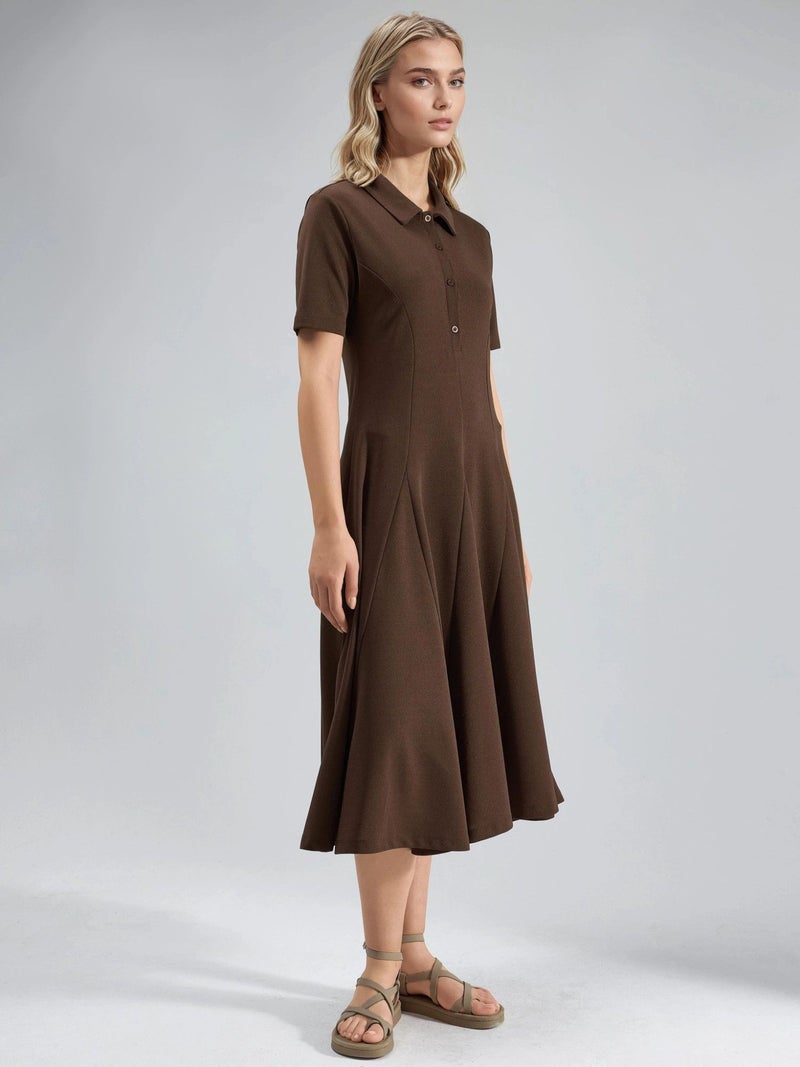 BUSEM Midi A-Line Dress with Shirt Collar - Image 4